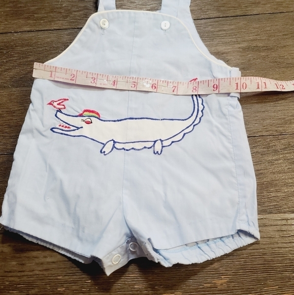 Vintage Baby Boy Blue Overalls Alligator Animal Embroidery - Picture 11 of 11